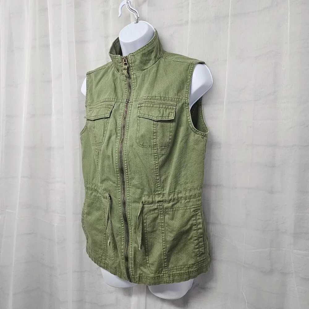 Merona Vest Olive Green Utility Gorpcore Zip Hiking Military Punk S - Picture 7 of 12